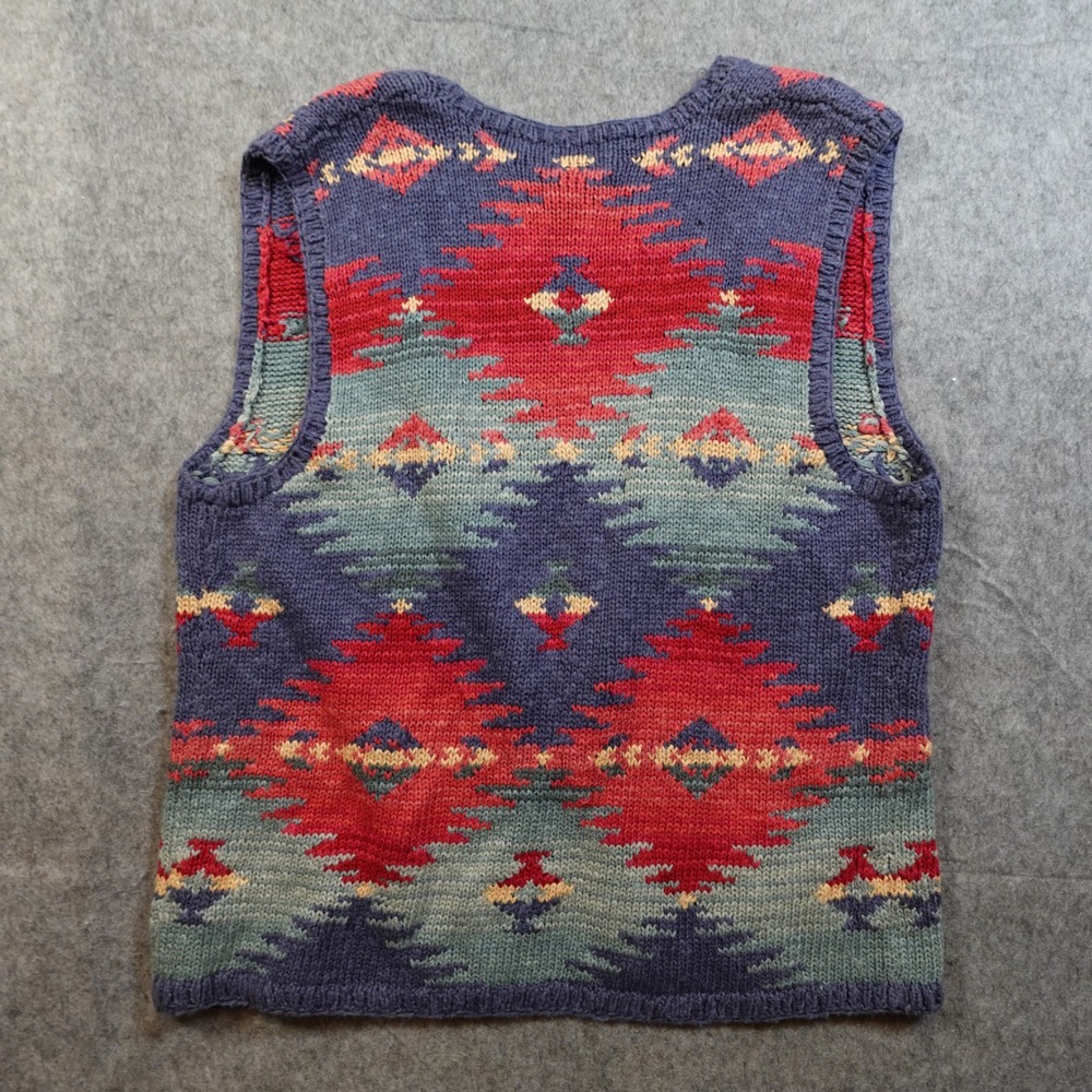 Ralph Lauren Vest Womens Extra Large Hand Knit Southwestern Aztec Linen Blend - Picture 5 of 9